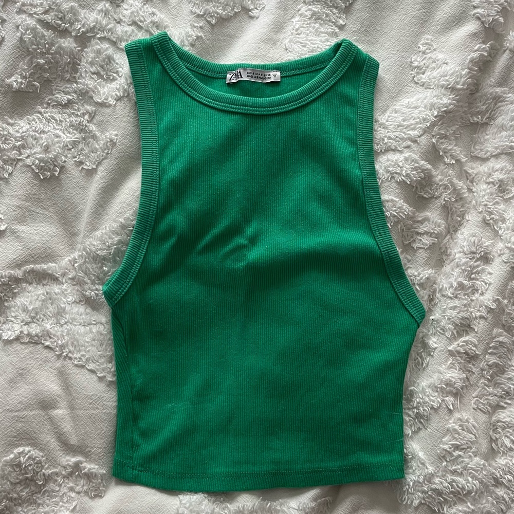 Zara Emerald Green Ribbed Tank Top